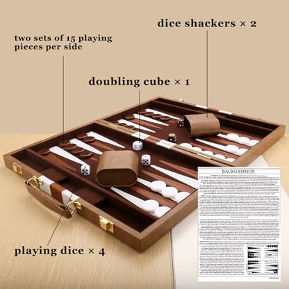 Backgammon Set - Classic Board Game with Premium Leather Case - Portable Travel Strategy Backgammon Game Set for Adults, Kids (18inch, Khaki) - color: Khaki, style: 18inch