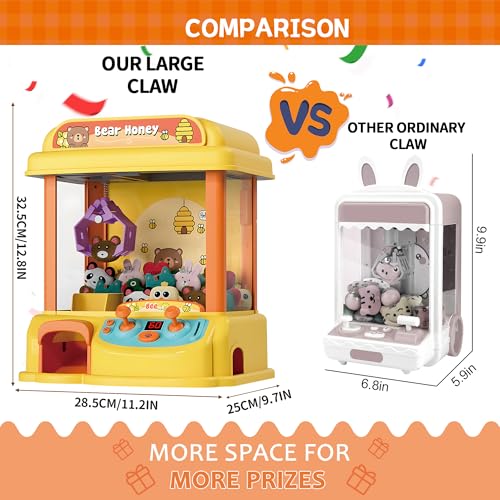 Kids Claw Machine - Toy Vending Machine for Kids with Plush Prizes, Lights & Sound, Electronic Claw Game Machine for Boys & Girls, Arcade Prize Dispenser for Party & Birthday Gifts - style: Honey Bear