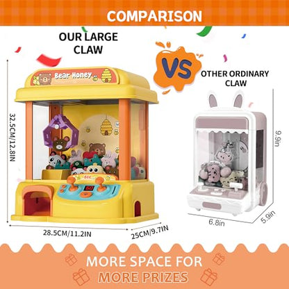 Kids Claw Machine - Toy Vending Machine for Kids with Plush Prizes, Lights & Sound, Electronic Claw Game Machine for Boys & Girls, Arcade Prize Dispenser for Party & Birthday Gifts - style: Honey Bear