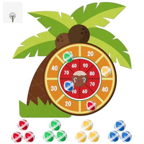 23" Hawaii Dart Board Set,Palm Tree Dart Board with Sticky Balls,Tropical Party Supplies Summer Dart Shooting Indoor Outdoor Games Party Supplies with 12 Stick Balls, Hook