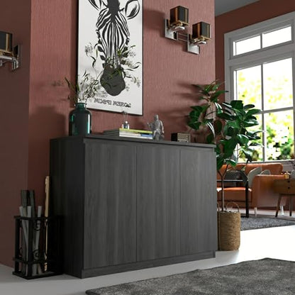 holzart 43" Dark Grey Buffet Cabinet Sideboard with Storage - Modern 3-Door Wood Grain Kitchen Cupboard & Coffee Bar Station for Dining Room, Living Room - Adjustable Shelf, 43.3" W x 31.5" H - color: Dark Grey