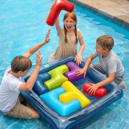 Funscape Floating Table Pool Game Toys, Inflatable Water Play Floating Toy W/Playing Cards, Fun Swimming Pool Float Block Game, Outdoor Travel Yard Beach Play Summer Family Party Gift for Child Adult