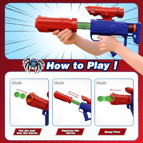 Spider Shooting Games Toys for Kids, Outdoor Indoor Yard Party Game with Rotating Target, 2 Air Blasters & 24 Foam Balls, 2-in-1 Bean Bag Toss Game for Boys Girls Ages 4 5 6 7 8 9 10+ Birthday Gift