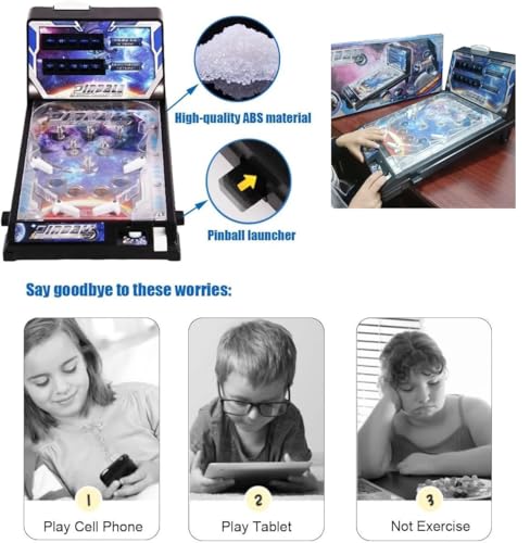 Electronic Tabletop Pinball Game - Retro Arcade Machine with Lights, Sounds and Scoreboard, Desktop Ball Shooting Toy, for Family Kids