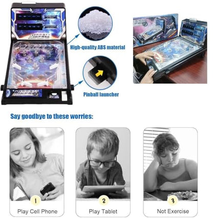 Electronic Tabletop Pinball Game - Retro Arcade Machine with Lights, Sounds and Scoreboard, Desktop Ball Shooting Toy, for Family Kids
