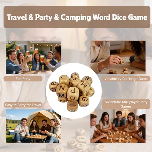 Crossword Dice Game, 20 Large Letter Dice, Word Games，Word Dice Game for Family Game Night, Travel & On-The-Go Fun Word Game Portable
