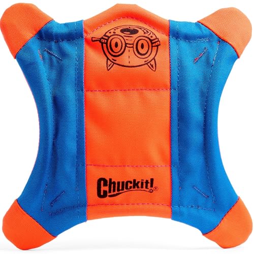 Chuckit! Flying Squirrel Fetch Dog Toy - Water Floating Flyer - Soft and Durable Polyester Canvas Construction - For Small Dogs - Size Small - 8.25-inch Diameter - Pack of 1 - Orange and Blue - size: Small