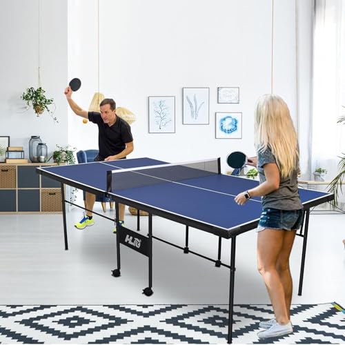 7FT Professional Indoor Outdoor Ping Pong Table Foldable with Quick Assembly- Portable Table Tennis Table Game with Net, 2 Table Tennis Paddles and 2 Balls-All Weather Aluminum Composite Surface,