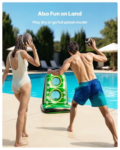 QPAU Inflatable Football Toss Game for Pool – Water Football Target with 4 Balls & 2 Pumps, Dual Net Design, Stable Base, Summer Pool Game for Kids & Adults - color: Green