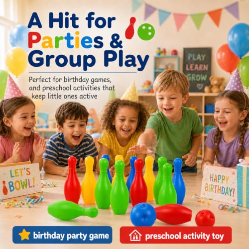 Kids Bowling Set Mini Plastic Bowling Toy Educational Indoor Outdoor Game for Toddlers Color Recognition .33 X 1.57 X 1.57 in 1 Set