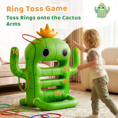 Funscape Kids Pool Toys, Inflatable Cactus Water Toss Game, Outdoor Backyard Play w/6 Rings 6 Discs, Swimming Floating Toy Summer Beach Yard Family Fun Party Gift 3 4 5 6 7 8 12 Year Old Boy Girl Teen