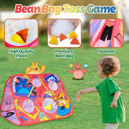 Giant 3 in 1 Bean Bag Toss Game for Kids, Toddler Outdoor Toss Toys for 2 3 4 5 6 7 8 Year Old Boys Girls, Family Party Supplies, Cornhole Party Carnival Games, Lawn Backyard Outside Birthday Gifts - style: Bean Bag Toss Combo