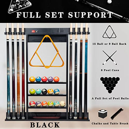 Billmart Pool Stick Holder Wall Mount, 8 Cues Solid Wood Billiard Pool Cue Rack, Pool Table Accessories (Black) - color: 8 Cues Black