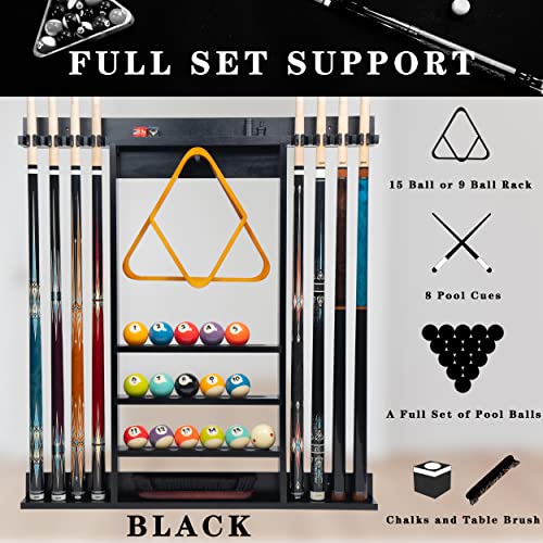 Billmart Pool Stick Holder Wall Mount, 8 Cues Solid Wood Billiard Pool Cue Rack, Pool Table Accessories (Black) - color: 8 Cues Black