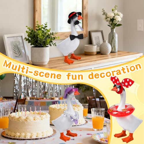 6 Sets Mini Desk Goose Outfits 7 Inches Mini Desk Goose Clothes with Cute Felt Hat Necklace Dresses and Sunglasses for Magnetic Porch Geese Key Holder Decor Gifts - style: 6 Sets-Desk Goose Outfits