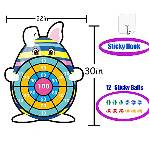 Easter Basket Stuffers,30" Bunny Dart Board with 12 Sticky Balls,Easter Eggs Filled,Easter Theme Party Favor,Easter Gifts for Boys Girls - Outdoor Indoor Kids Toys-Easter Decor Decorations
