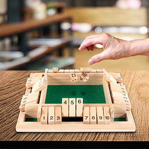 AMEROUS 1-4 Players Shut The Box Dice Game,Classic 4 Sided Wooden Board Game with 10 Dice and Instructions for Kids Adults, Tabletop Version - size: 8.66 inches