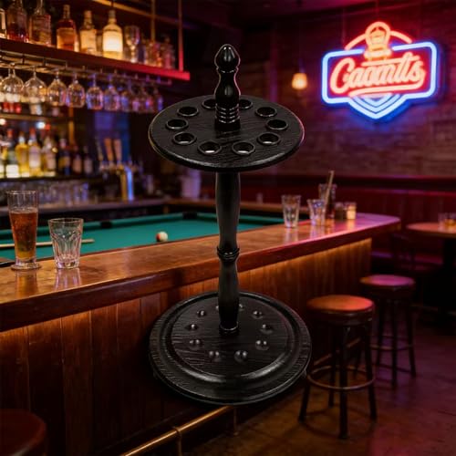 SUPERDIAMOND Pool Stick Holder Floor Stand - Round Billiard Cue Rack Pool Table Accessories Holds 10 Pool Cues Wooden Freestanding Pool Cue Rack for Game Room Billiard Room Decor, Black - size: 10 Cues, style: SU-10-Billiard Cue Racks-black