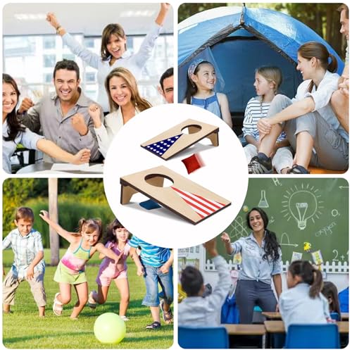 2PCS Mini Tabletop Cornhole Boards Toy, 4.7" W x 7.7" L Wooden Desktop Toss Game with 8 Bean Bags, Portable Game Set for Travel Home Office