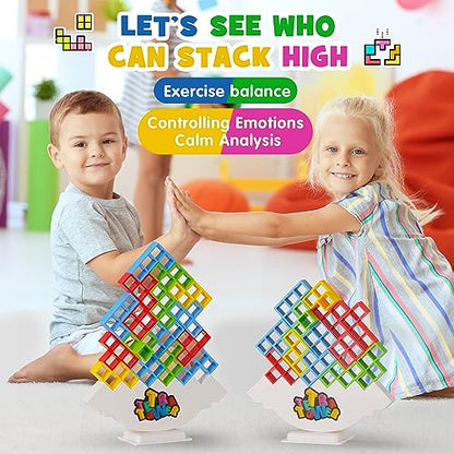 WOWNOVA 48PCS Tetra Tower, Fun Balance Stacking Building Blocks Board Game for Kids, Adults, Friends, Team, Classroom, Dorm, Family Game Night and Parties