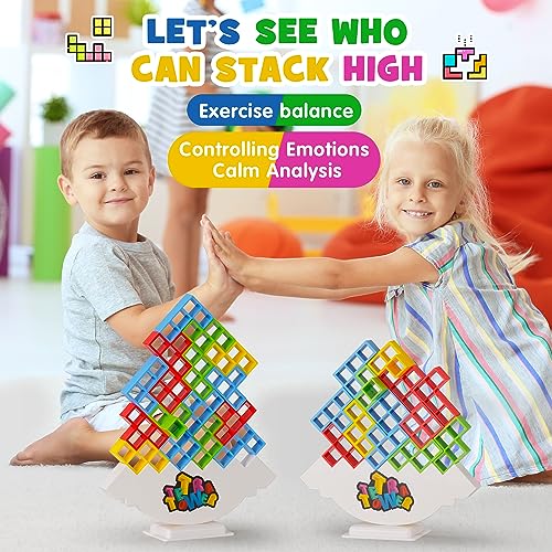 WOWNOVA 32PCS Tetra Tower Stacking Building Balance Block Game Toys for Kids, Adults & Family Game Night, Balancing Blocks Board Games Stacking Fun Toy for Children, Teens, Adults, Friends, Parties