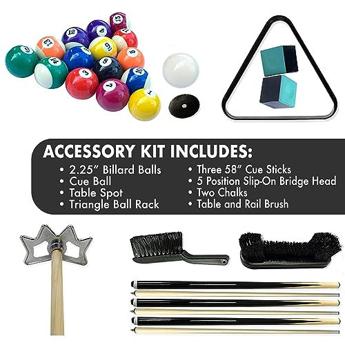 Freetime Fun Pool Table Accessories Including Billiard Balls, Pool Cues, Chalk, 8 Ball Triangle, Pool Table Brush - 26 Piece Billiard Accessories Set
