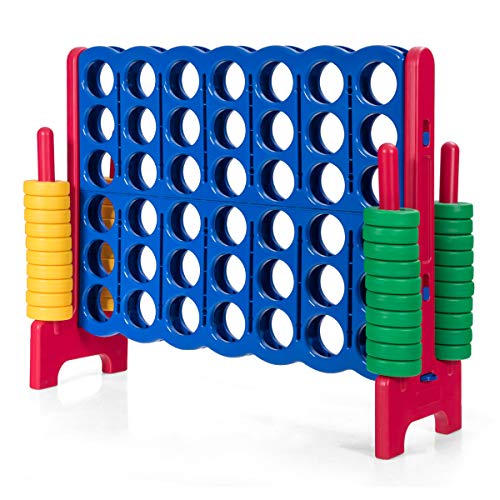 GLACER Giant 4-in-A-Row, Jumbo 4-to-Score Giant Game Set Backyard Games for Kids & Adults, 3.5FT Tall Indoor & Outdoor Connect-All-4 Game Set with 42 Jumbo Rings & Quick-Release Slider (Red) - color: Red