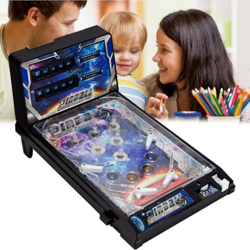 Portable Pinball Machine with Light and Sound Effects, Digital-Counter, Electronic Game Toys, Fun Retro Gifts, Tabletop for Family, Mini Space Fantasy Pinballs Machines