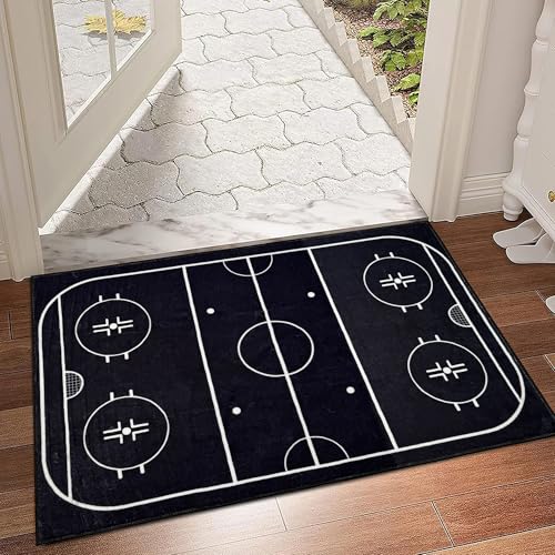 Hockey Rug 3x5 FT, Non Slip Washable Low Pile Sports Carpet, Modern Hockey Room Decor for Man Cave and Game Room - color: Style 1, size: 3' x 5' (Rectangular)