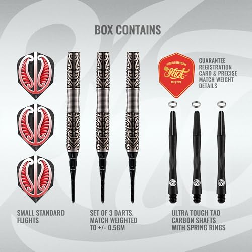 Shot! Darts Warrior Hautoa Professional Tungsten Throwing Dart Set - Soft Tip, Designed Flights for Women & Men