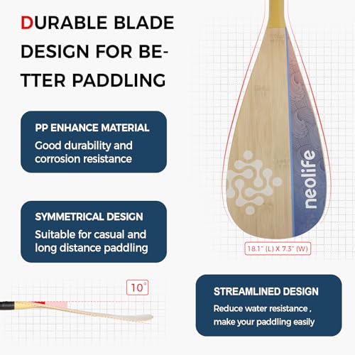 SUP Paddleboard Paddle with Carbon Fiber Shaft and Enhanced PP Blade, Adjustable Stand Up Paddle Board Paddle, 66-82" (170-210 cm), Bamboo Pattern Series - color: Bamboo&Orange Wave Pattern