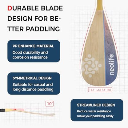 SUP Paddleboard Paddle with Carbon Fiber Shaft and Enhanced PP Blade, Adjustable Stand Up Paddle Board Paddle, 66-82" (170-210 cm), Bamboo Pattern Series - color: Bamboo&Orange Wave Pattern