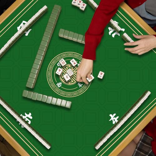 Mahjong Mat, Non-Slip Noise Reducing Game Mat, 31.5 Inch Mahjong Table Mat,Mahjong Mat with Cloth Bag and Carton Storage,Suitable for Mahjong, Dominoes, Solitaire and Other Games. (Green) - color: Green