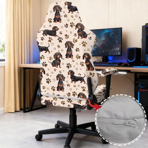 Gaming Chair Cover Set with Armrest Covers Stretch Decorative Racing Office Reclining Chair Cover Scratch-Resistant Computer Armchair Slipcover, Dachshund Dog Paw Heart-Shaped Beige - color: Dachshund Dog Paw Heart-shaped Beige