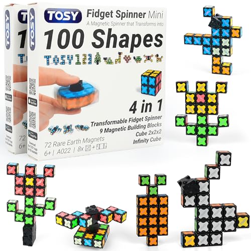 TOSY Magnet Fidget Spinner Mini - 8 Blocks, 3in1 Toy: Transformable Fidget Spinner, Infinity Cube, 2x2 Puzzle Cube, Easter Basket Stuffers Gift for Kids/Adult, STEM Sensory Stress Relief Toy, 2-Pack - color: Mini B (Set of 2)