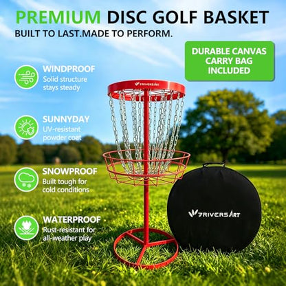 Portable Disc Golf Basket, 24-Chain, All-Weather Metal Disc Golf Goal with Heavy-Duty Carrying Bag, Easy Assembly for Backyard, Park & Outdoor Training - style: Red