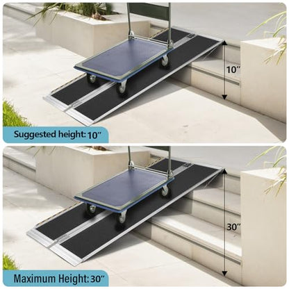 6FT Aluminum Folding Wheelchair Ramp, 28in Wide | Portable Non-Skid Handicap Threshold Wheel Chair Ramp for Home Steps, Stairs, Entry, Threshold, Doorways, 600LBS Capacity - size: 6FT-bi-fold-black