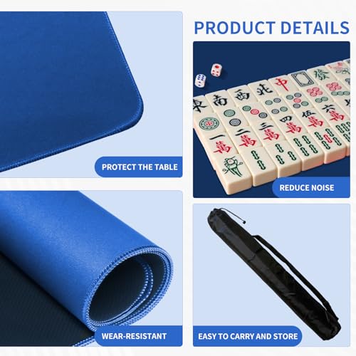 Mahjong Mat, Mahjong Table Mat with Black Carrying Bag,Rubber Anti Slip Game Mat and Noise Reducing Table Cover for Mahjong,Dominoes,Poker,Card,Board Games Table Mat (Blue, 31.5 Inches) - color: Blue