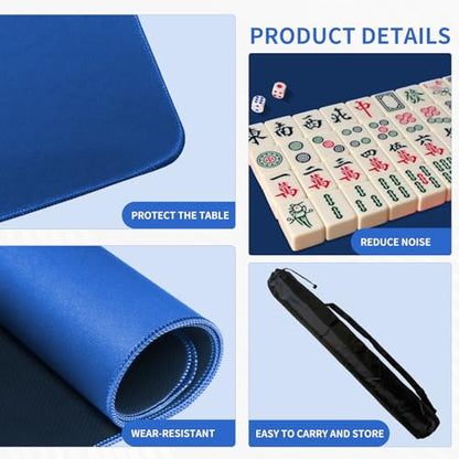 Mahjong Mat, Mahjong Table Mat with Black Carrying Bag,Rubber Anti Slip Game Mat and Noise Reducing Table Cover for Mahjong,Dominoes,Poker,Card,Board Games Table Mat (Blue, 31.5 Inches) - color: Blue