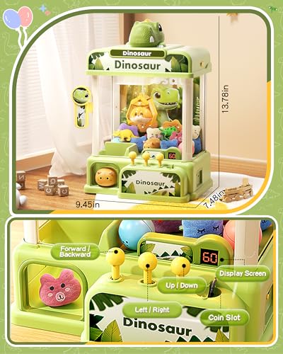 STACTCUTE 78PCS Large Dinosaur Claw Machine for Kids, No Assembly Required - Electronic Arcade Game with Music & Lights, Vending Machine Toy Prize Dispenser - Birthday Gift for Boys & Girls Age 3+ - size: Large
