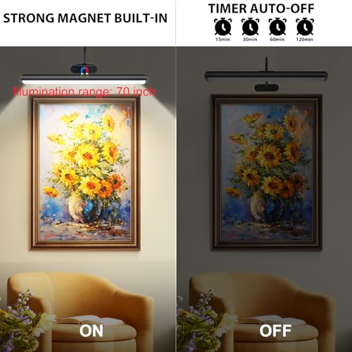Set of 2 Picture Lights with Timer Dimmer, Painting Light with Remote Rechargeable Battery ,Wall Art 3 Lighting Colors Temps,16inch Full Metal Over Picture Painting Frame Dartboard Gallery Hallway - color: Black, size: 16inch Gooseneck 2-Pack