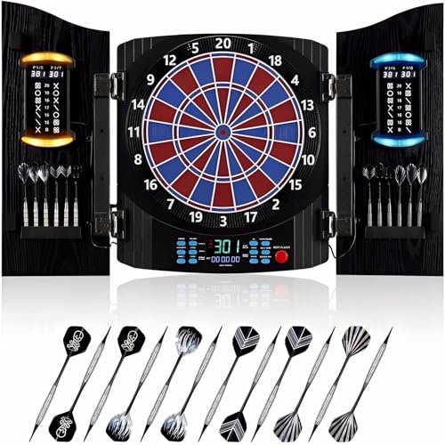 Sisal Dart Board Cabinet Sets, Dartboard with Scoreboard for Adults| Premium Sisal Bristle, Comes with 6 Steel-tip Darts - color: Black