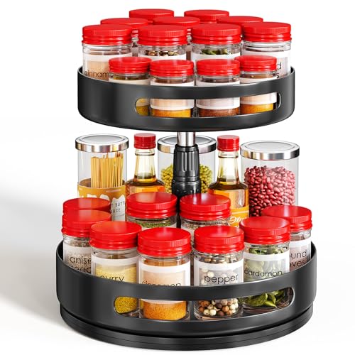 Lazy Susan Organizer Spice Rack - 2 Tier Height Adjustable Spice Organization for Cabinet, Metal Seasoning Organizer Lazy Turntable Spice Organizer for Table Top Pantry Kitchen Storage (10 inch)