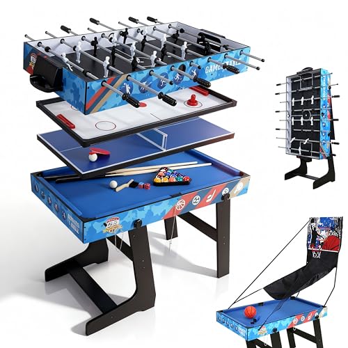 5 in 1 Multi Combo Game Table,Folding Multi Game Combination Table Set with Soccer Foosball Table,Pool Table,Hockey Table,Table Tennis Table,Basketball