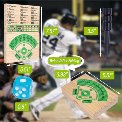 Wooden Baseball Board Game,5.7 * 7.87” Travel Size,Including 1 Thick Wooen Board+10 Pegs+2 Dice+1 Game Manual,Tabletop,Perfect for Family, Party and Holiday Gatherings,Party Indoor and Travel Game