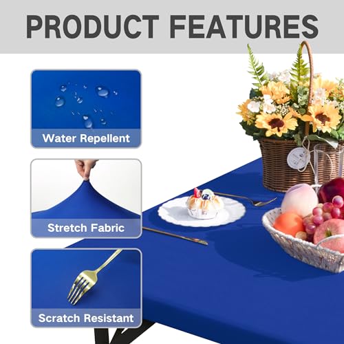 Square Fitted Table Cover Elastic Tablecloth Stretch Spandex Table Top Cover Tables Topper Cap for Dining Kitchen Home Party Blue 34X34 Inch - color: Blue, size: 34" x 34" (Square)
