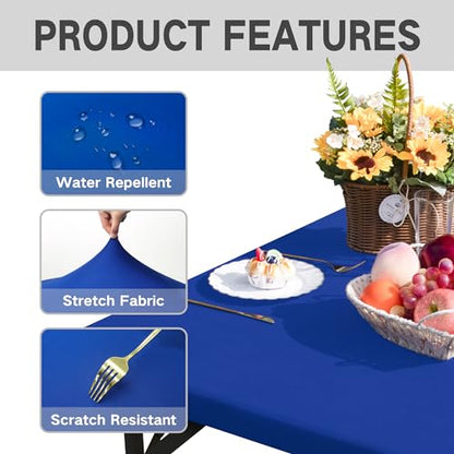 Square Fitted Table Cover Elastic Tablecloth Stretch Spandex Table Top Cover Tables Topper Cap for Dining Kitchen Home Party Blue 34X34 Inch - color: Blue, size: 34" x 34" (Square)