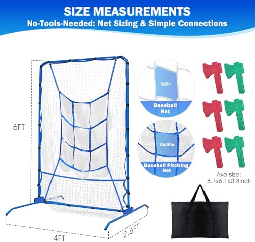 6FT Baseball Pitching net, 9-Pocket Pitcher Net with Strike Zone, Adjustable Height Target Throwing Trainer, Baseball Softball Practice Net with Carry Bag for Beginners/Professionals Outdoor Indoor