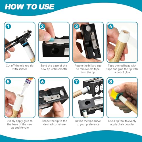 11-in-1 Pool Cue Tips Shaper, Pool Cue Tips Replacement Kit, Pool Cue Repair Kit for Billiard Enthusiasts