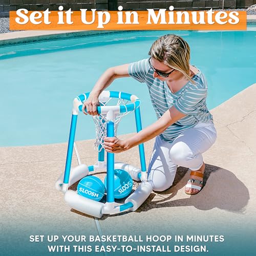 Sloosh Pool Basketball Hoop Set, Floating Basketball Pool Game, Swimming Floats Toys with Balls Pump, Summer Outdoor Water Play Toy for Kids and Adults (Blue) - color: Blue